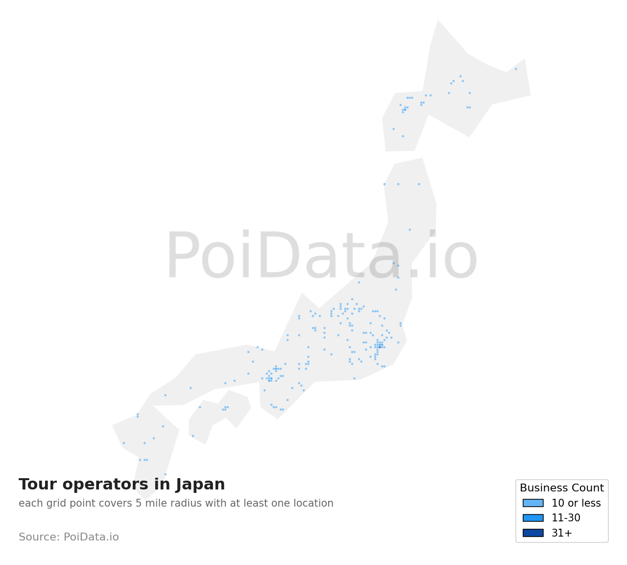 Tour operator density map for Japan
