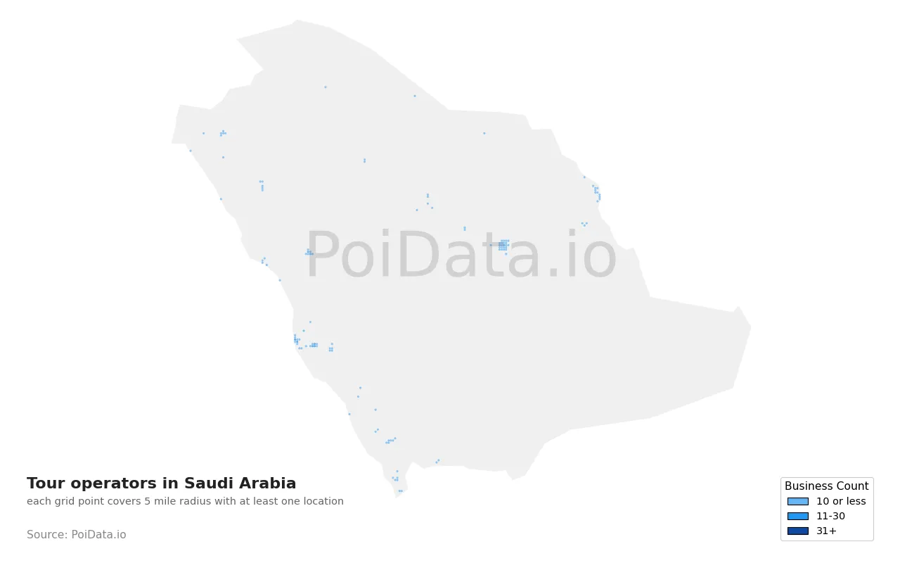 Tour operator density map for Saudi Arabia