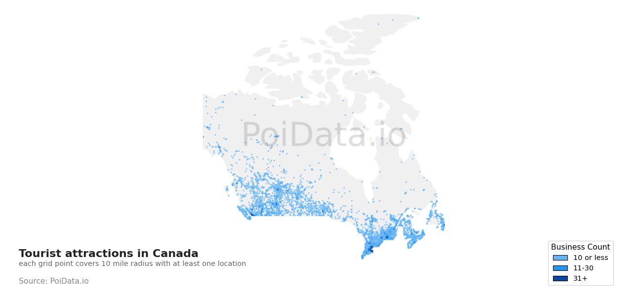Tourist attraction density map for Ontario, Canada