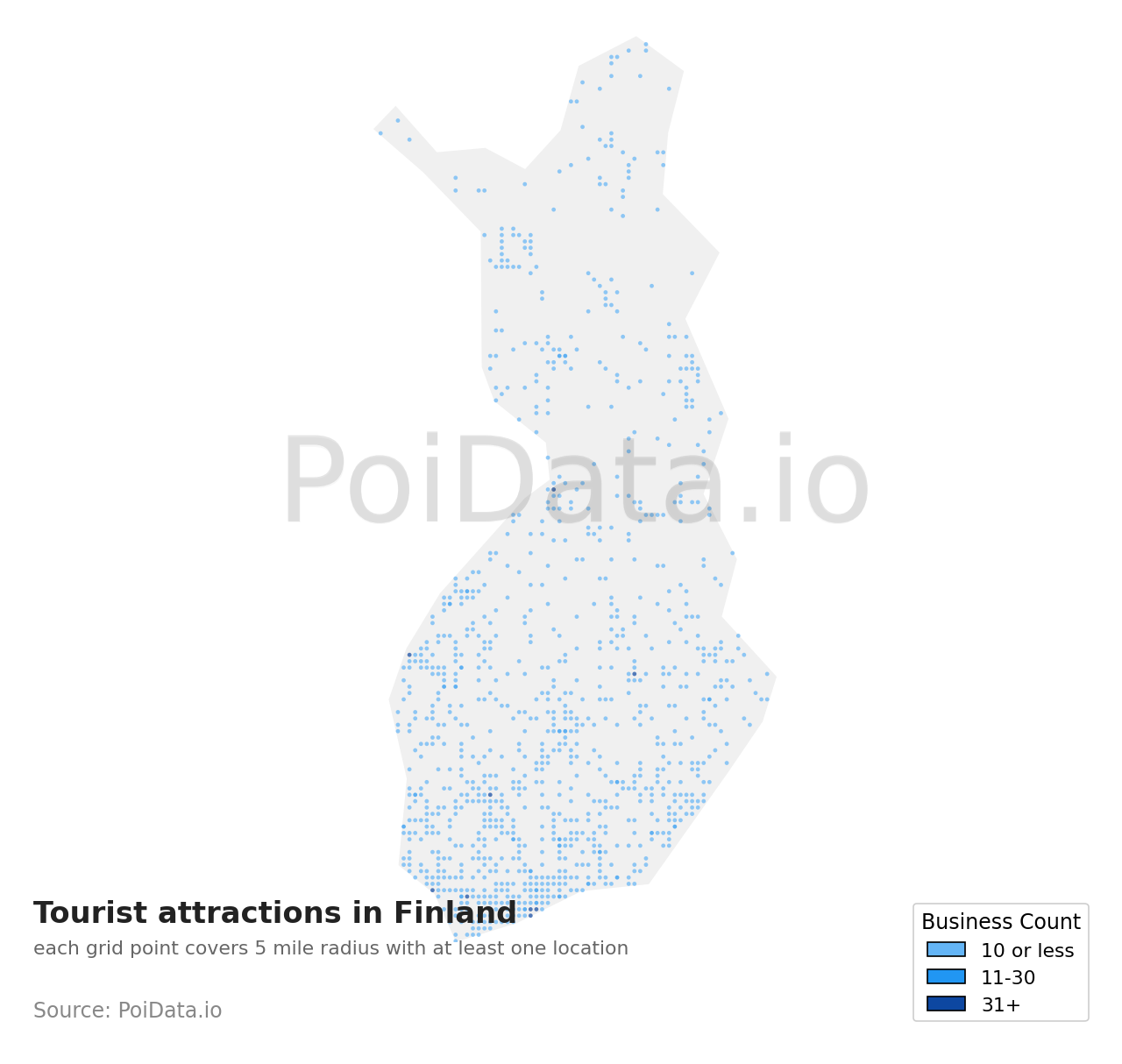 Tourist attraction density map for Finland