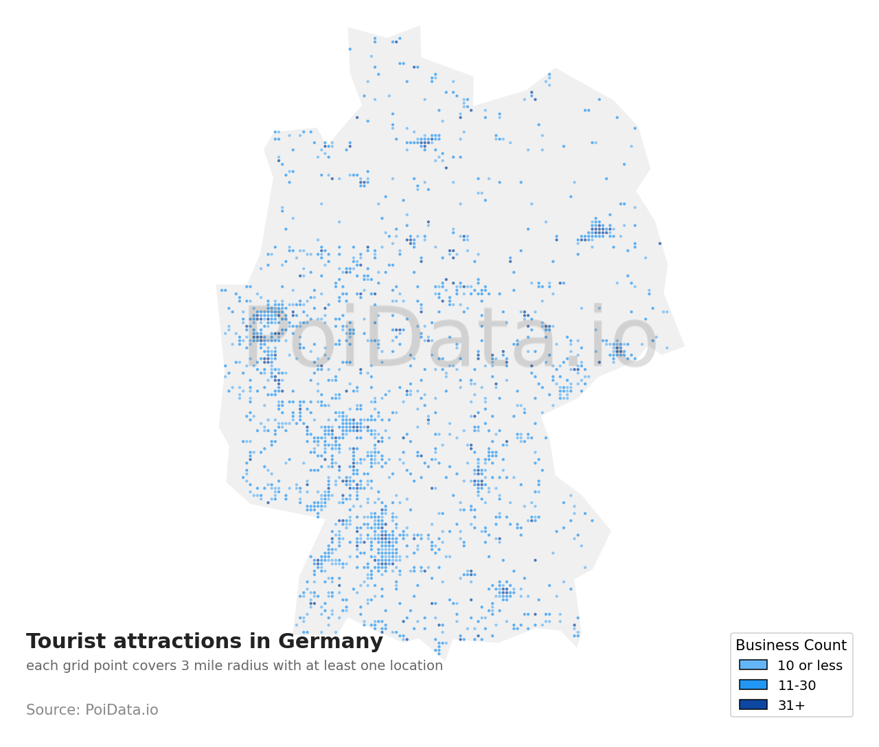 Tourist attraction density map for Germany
