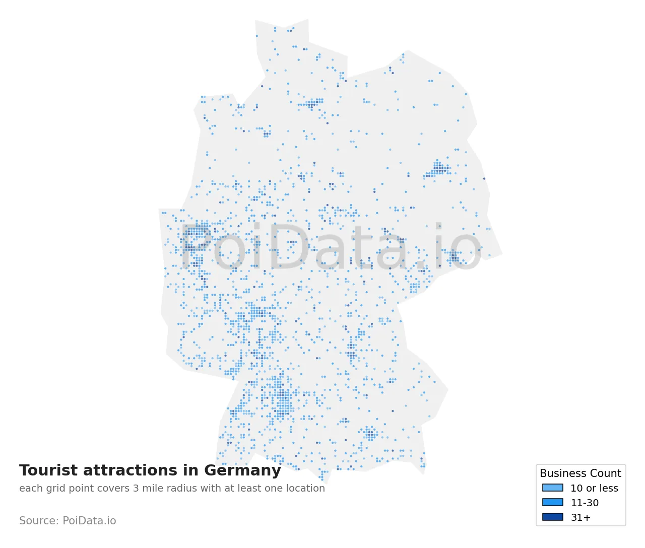 Tourist attraction density map for Germany