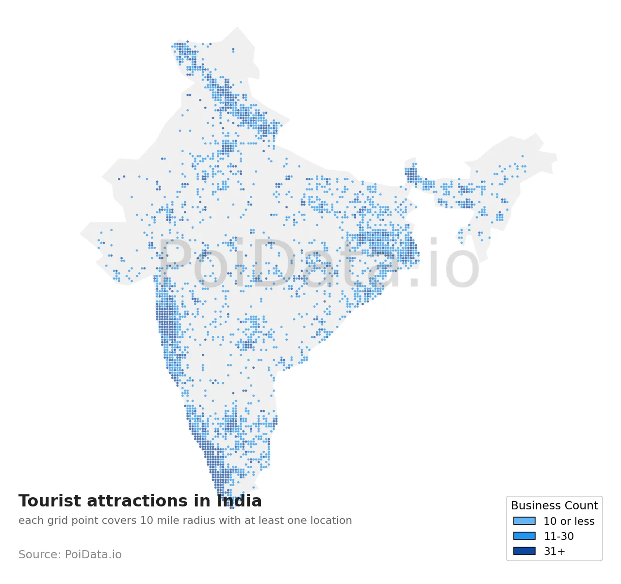 Tourist attraction density map for India