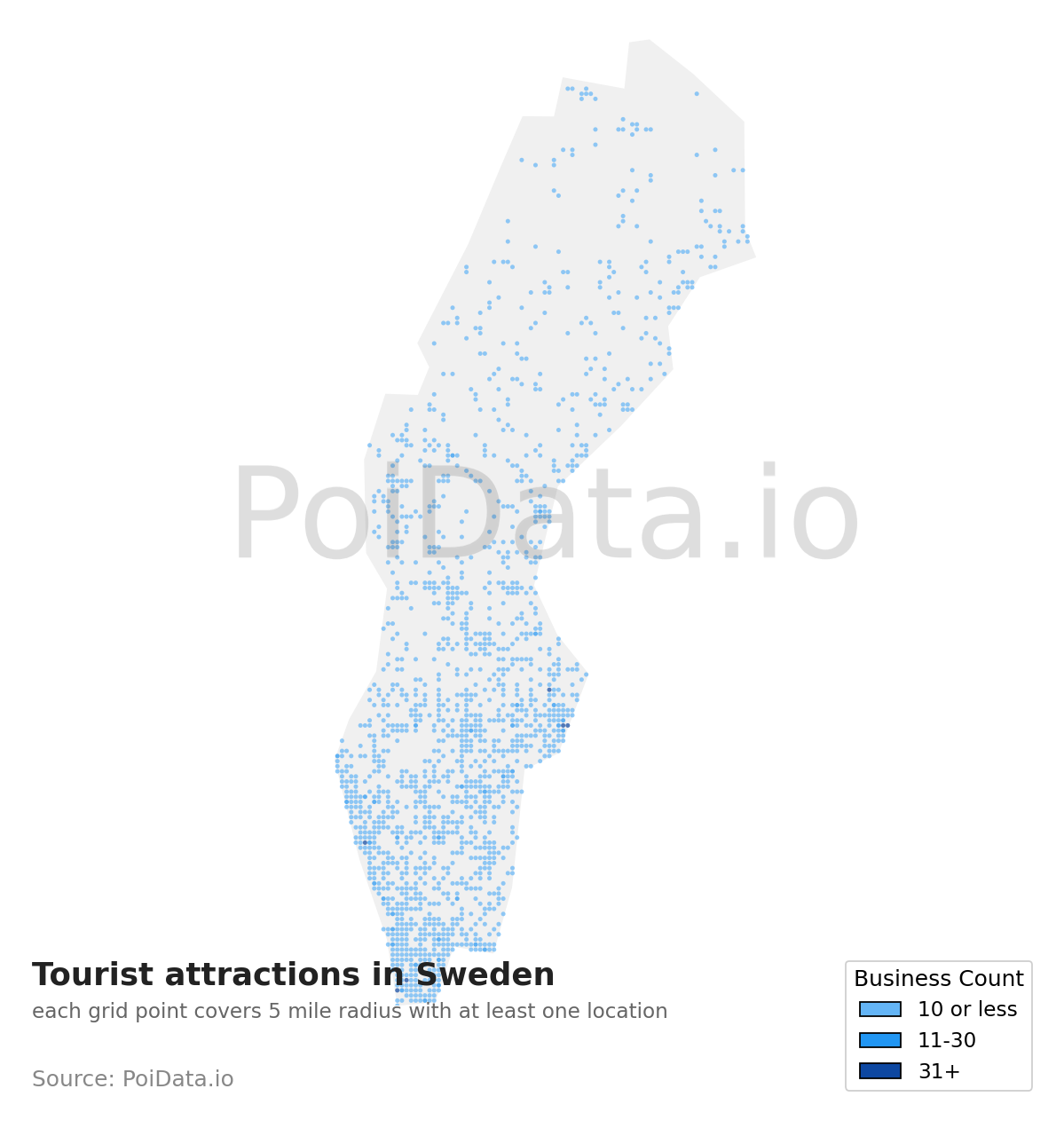 Tourist attraction density map for Sweden