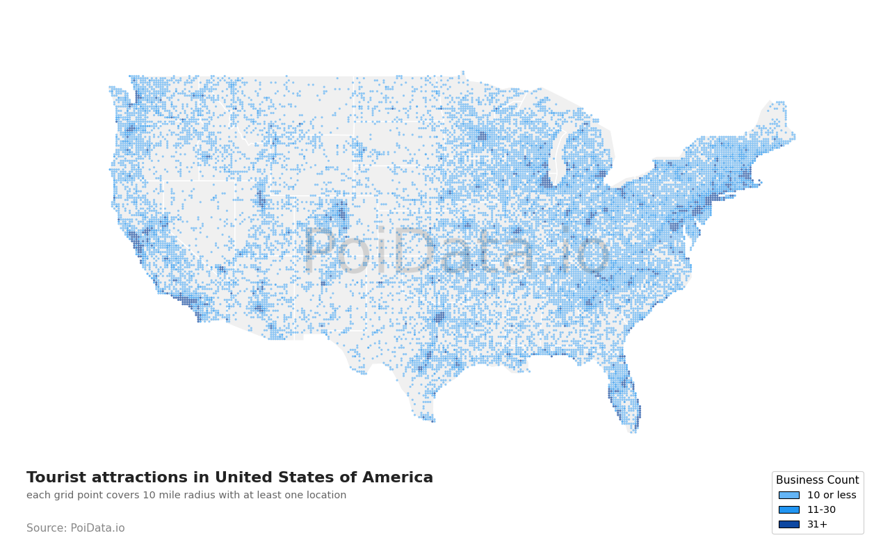 Tourist attraction density map for New York, United States