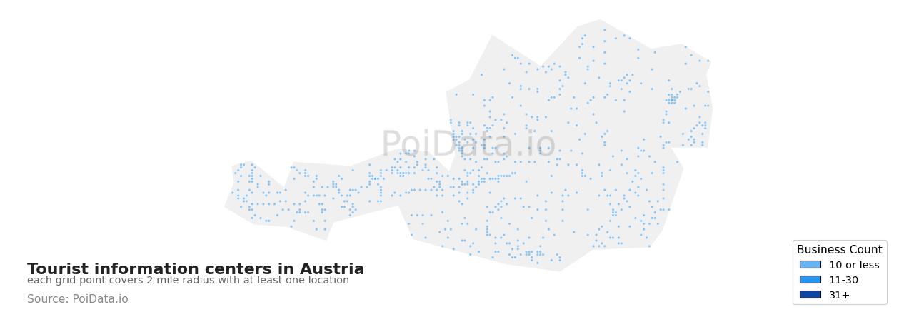 Tourist information center density map for Austria