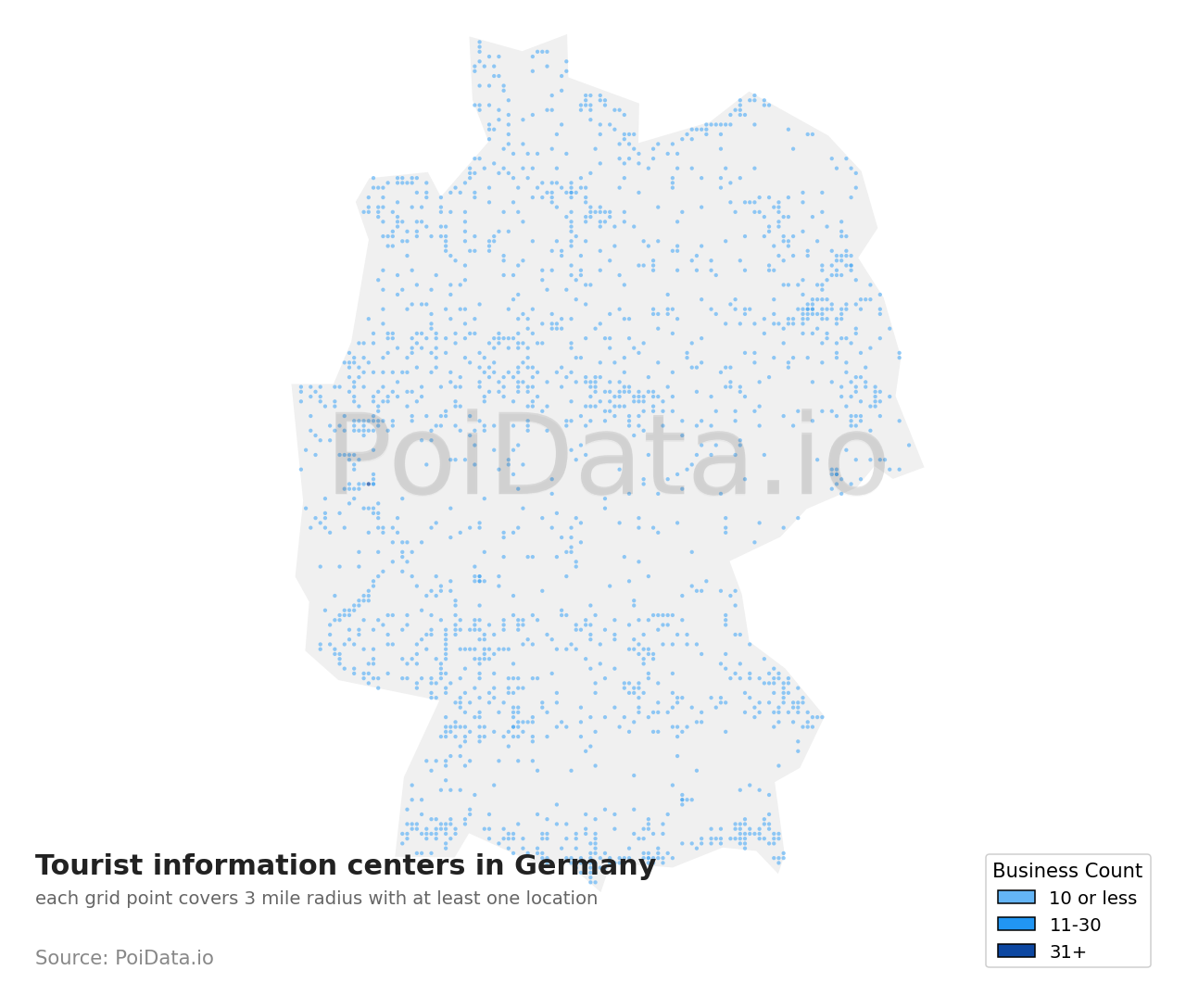 Tourist information center density map for Germany