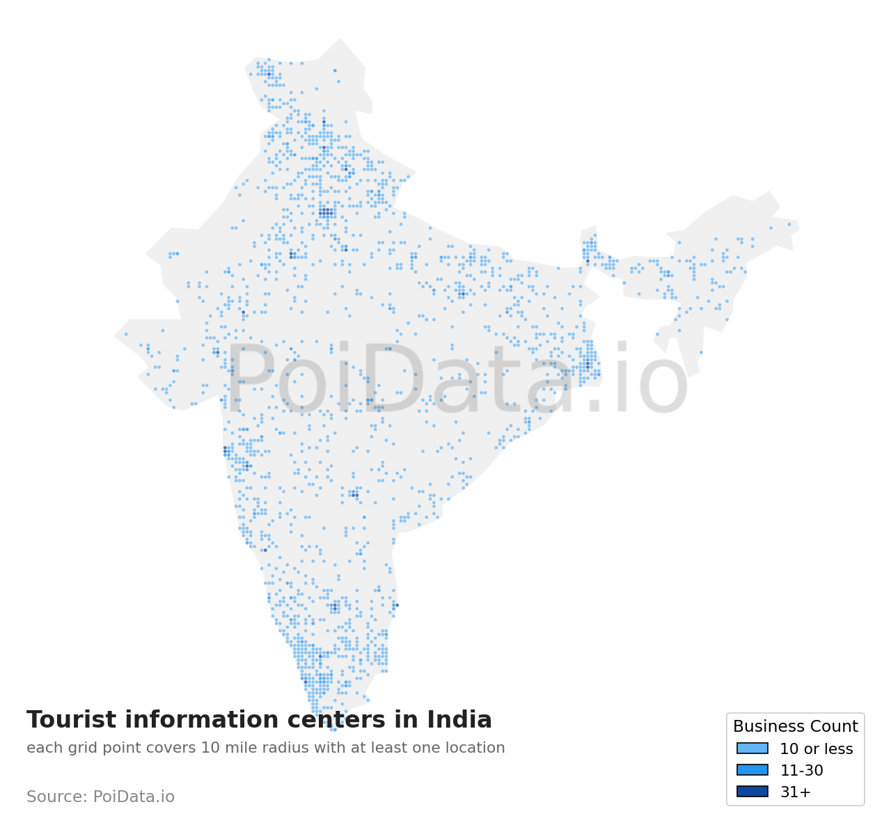 Tourist information center density map for India