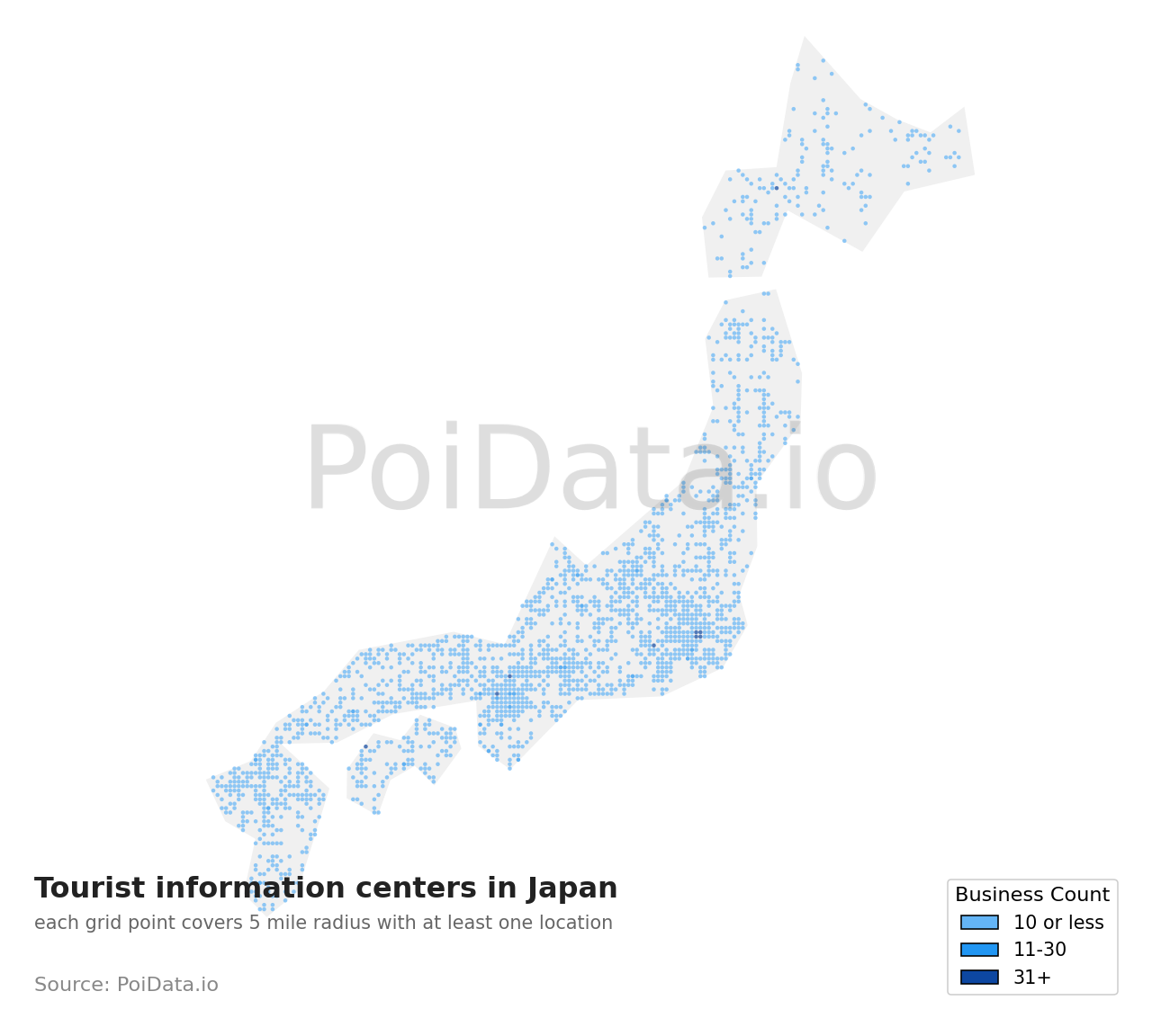 Tourist information center density map for Japan