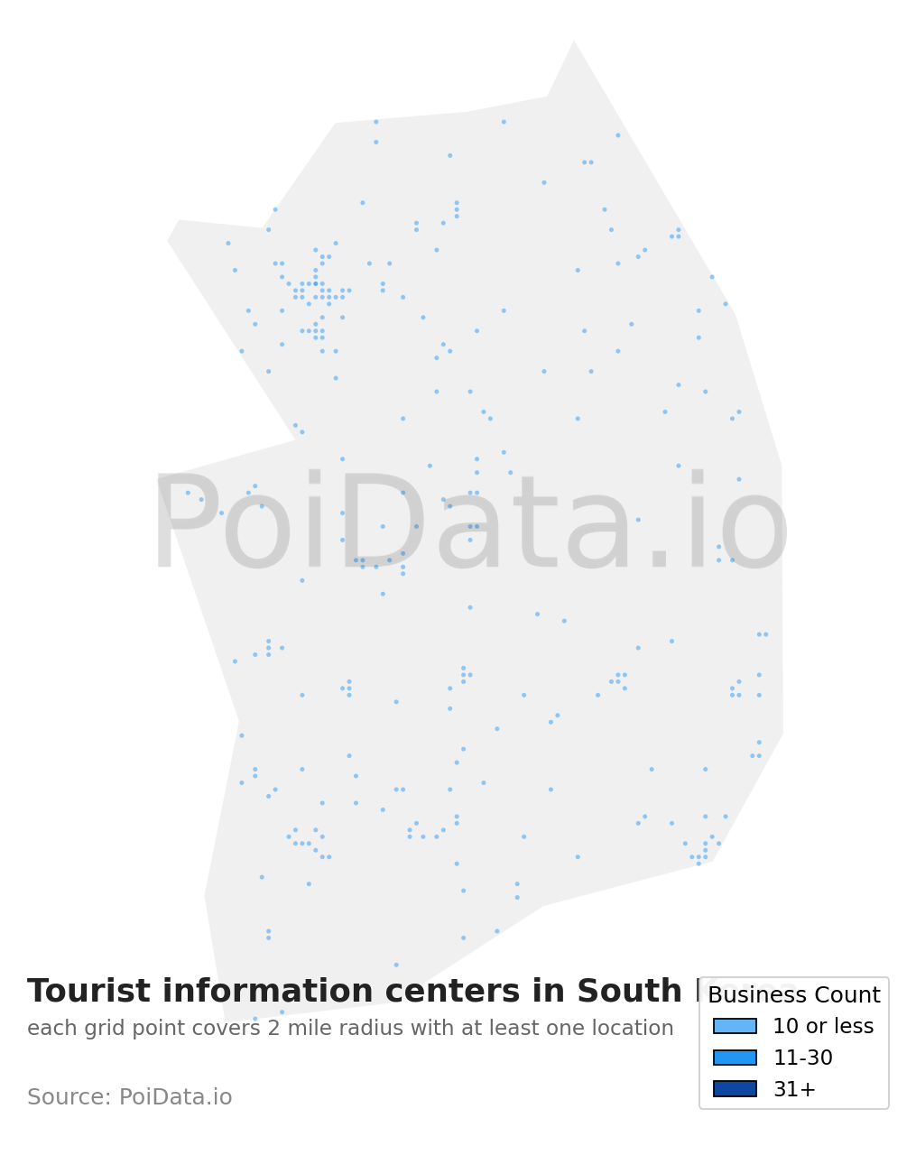 Tourist information center density map for South Korea