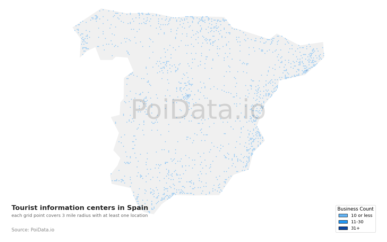 Tourist information center density map for Spain