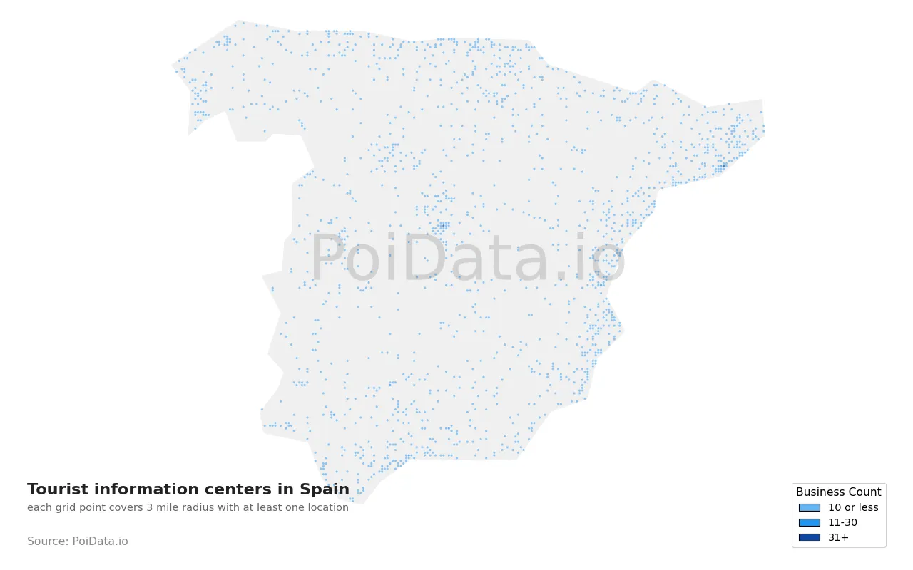 Tourist information center density map for Spain