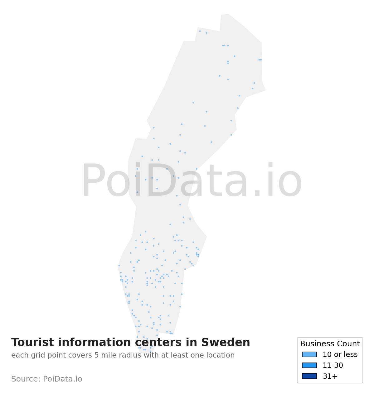 Tourist information center density map for Sweden