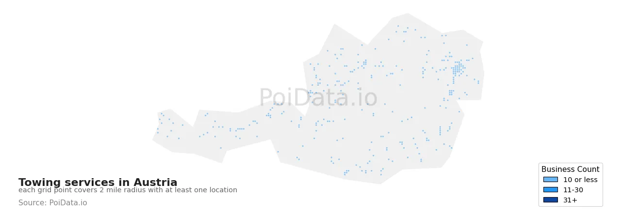 Towing service density map for Austria