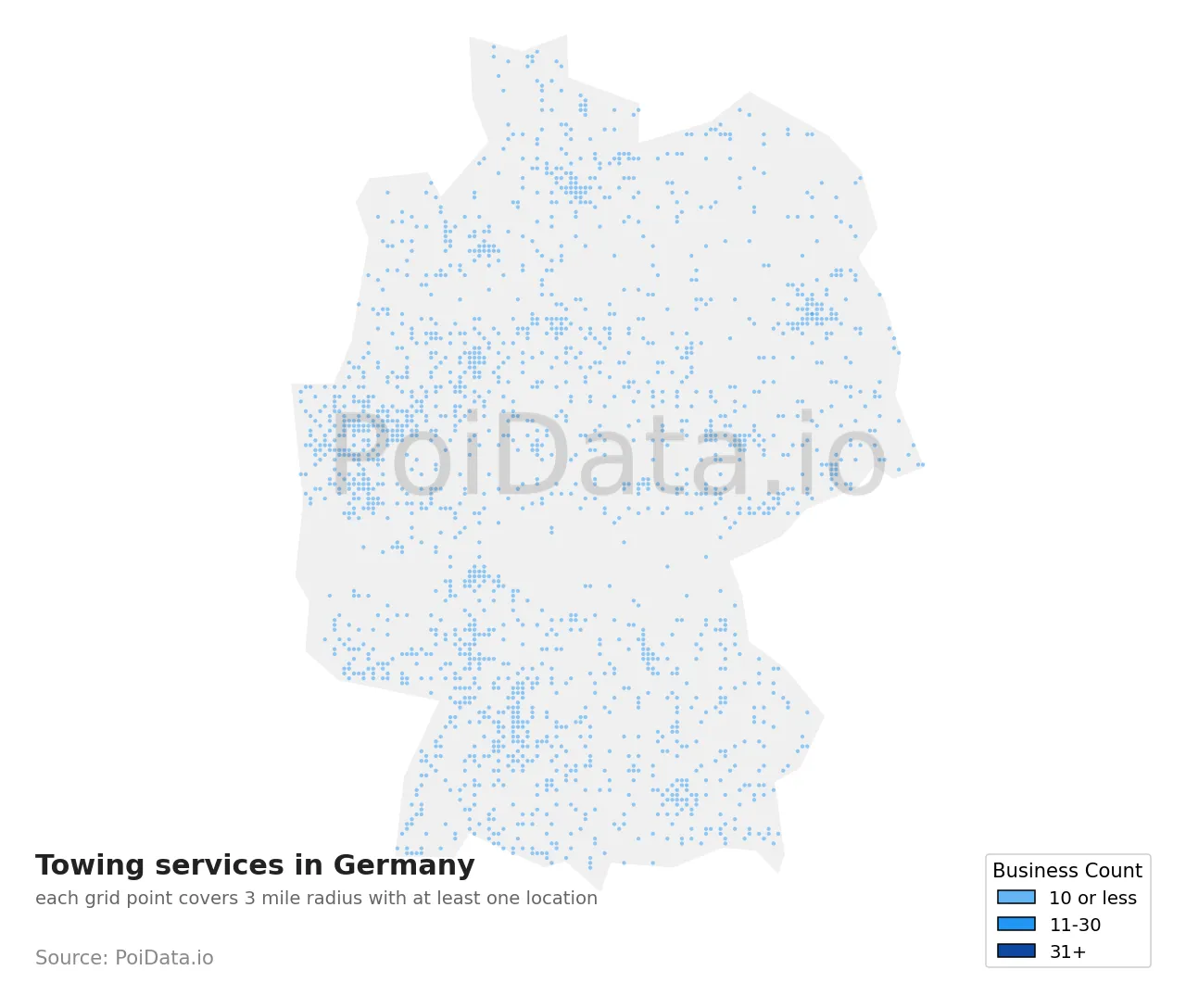Towing service density map for Germany