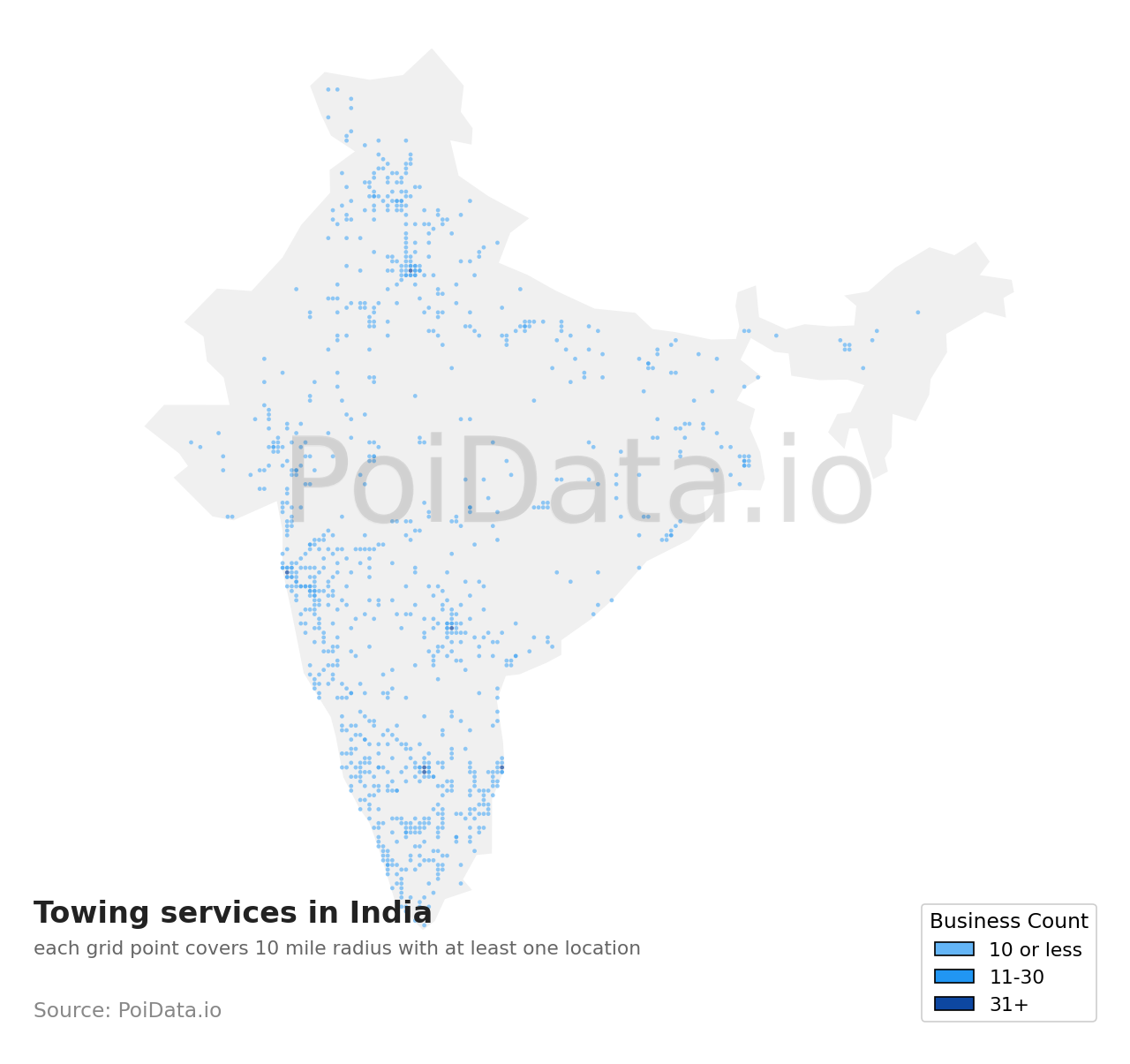 Towing service density map for India