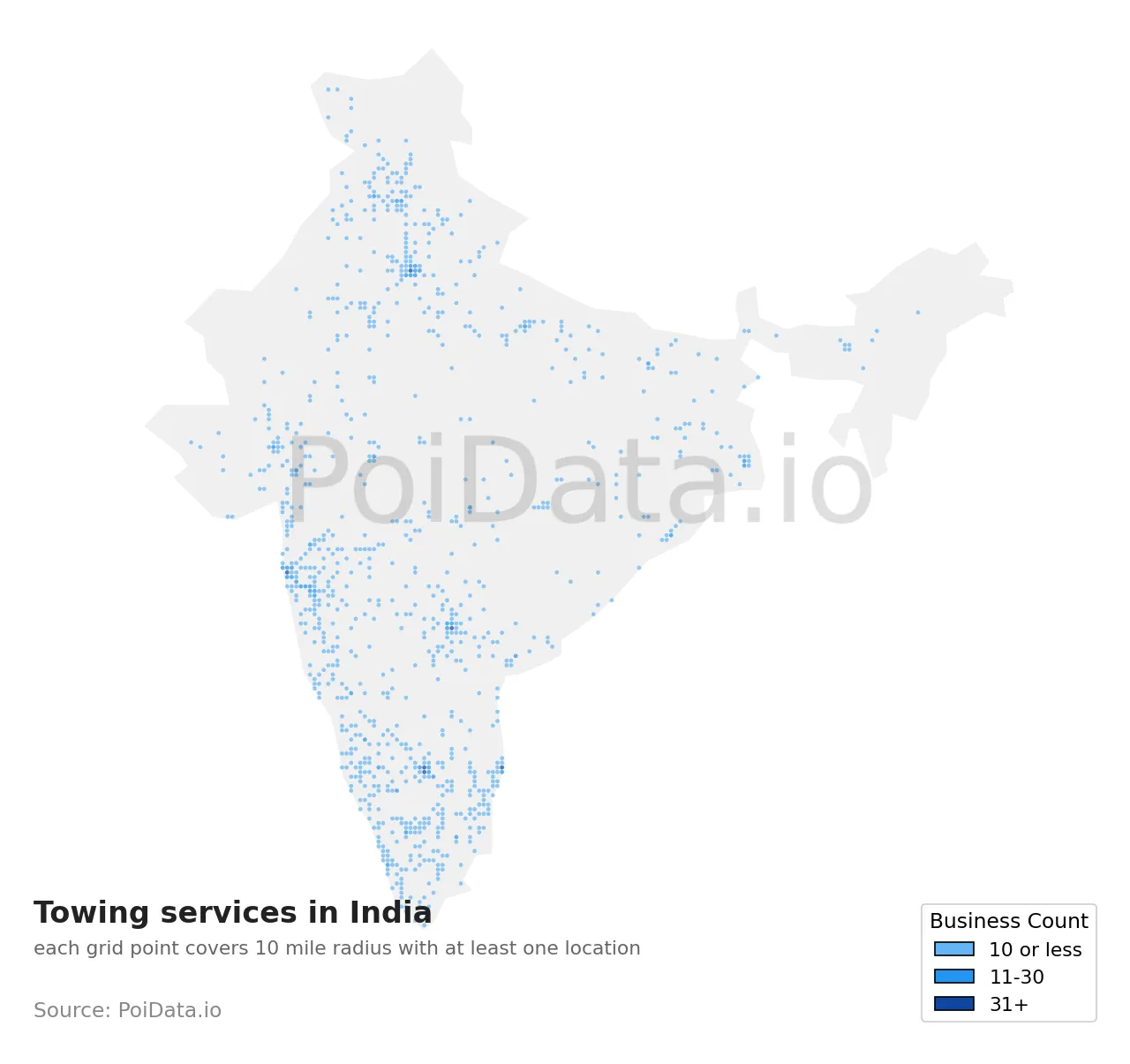 Towing service density map for India