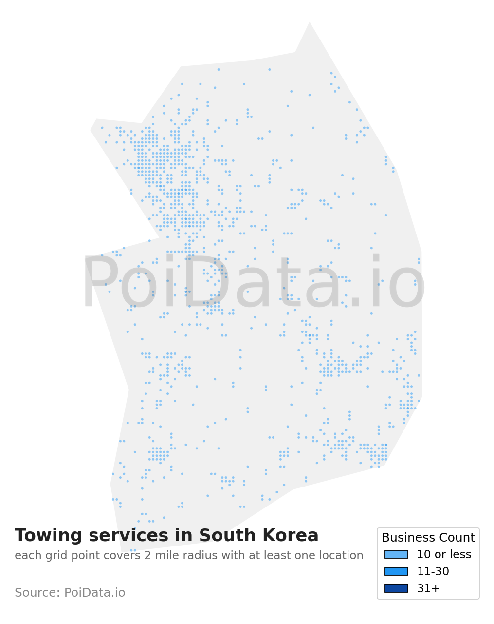 Towing service density map for South Korea