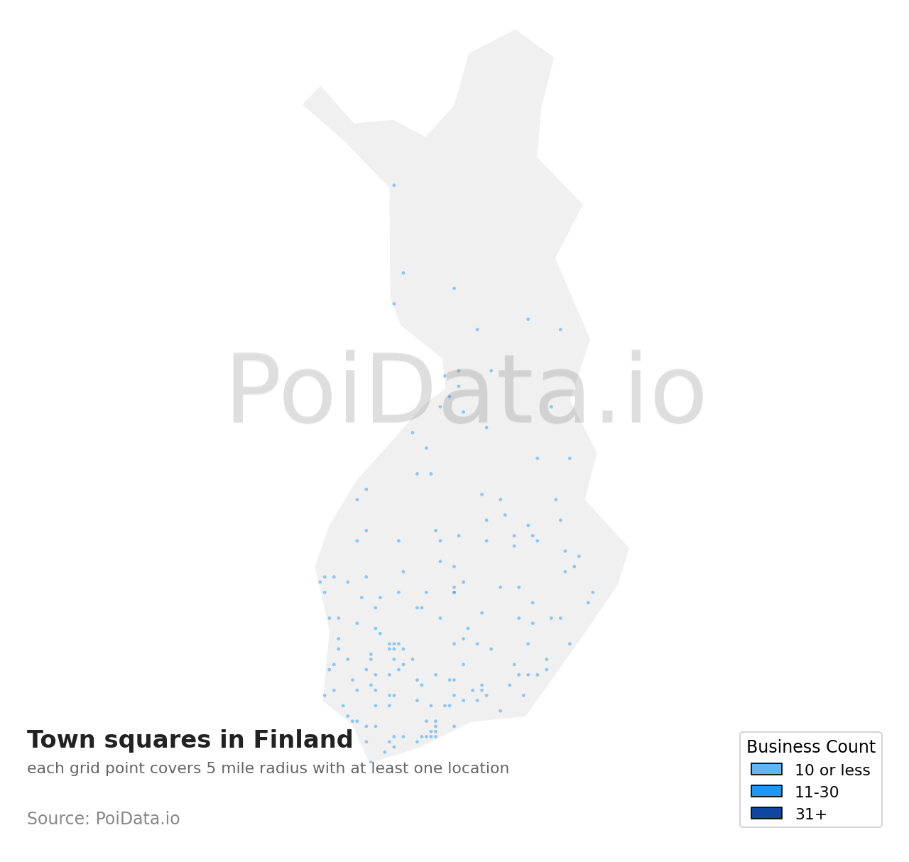 Town square density map for Finland