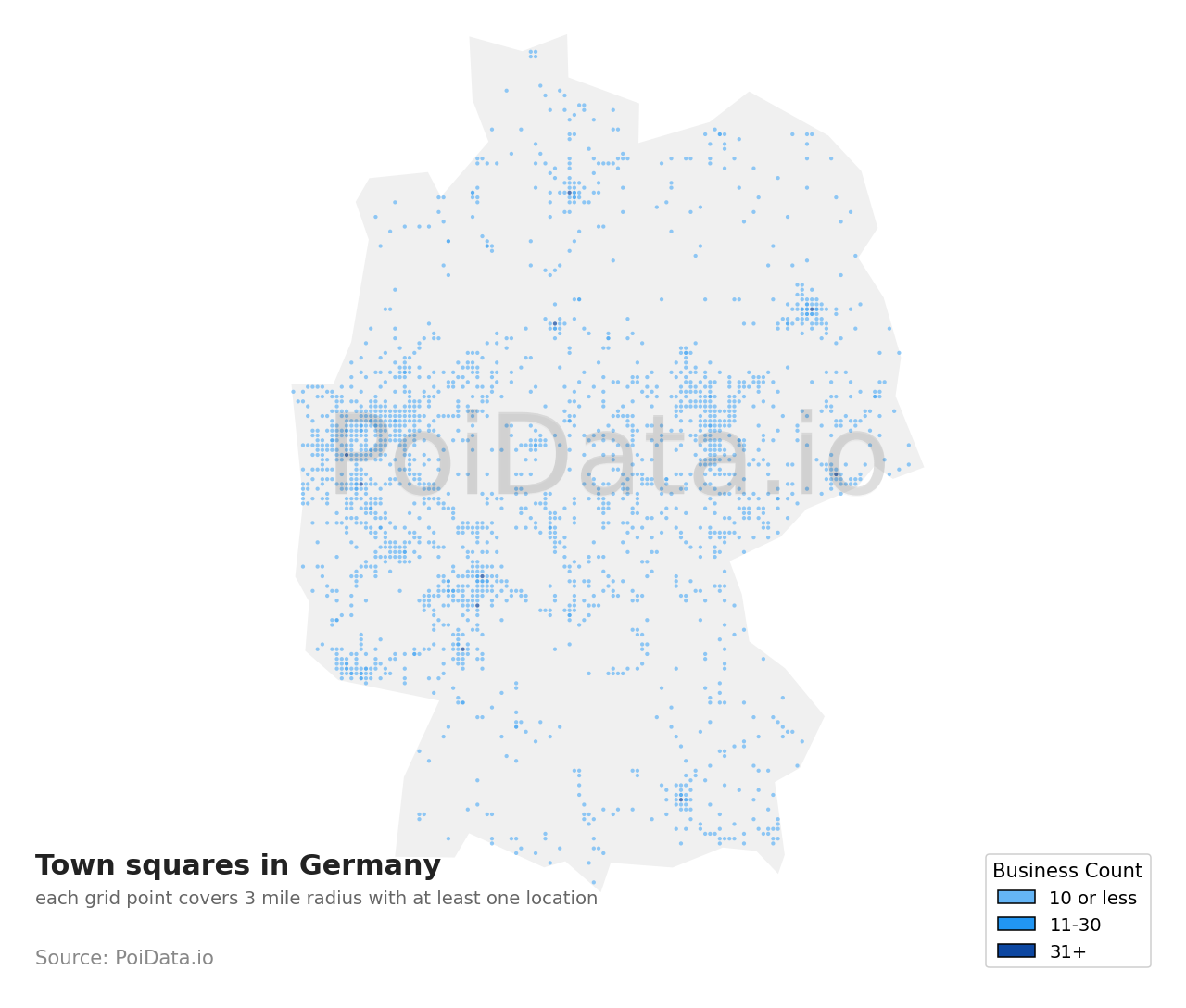 Town square density map for Germany