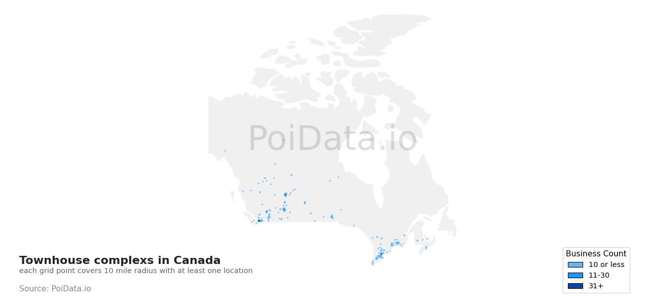 Townhouse complex density map for Saskatchewan, Canada