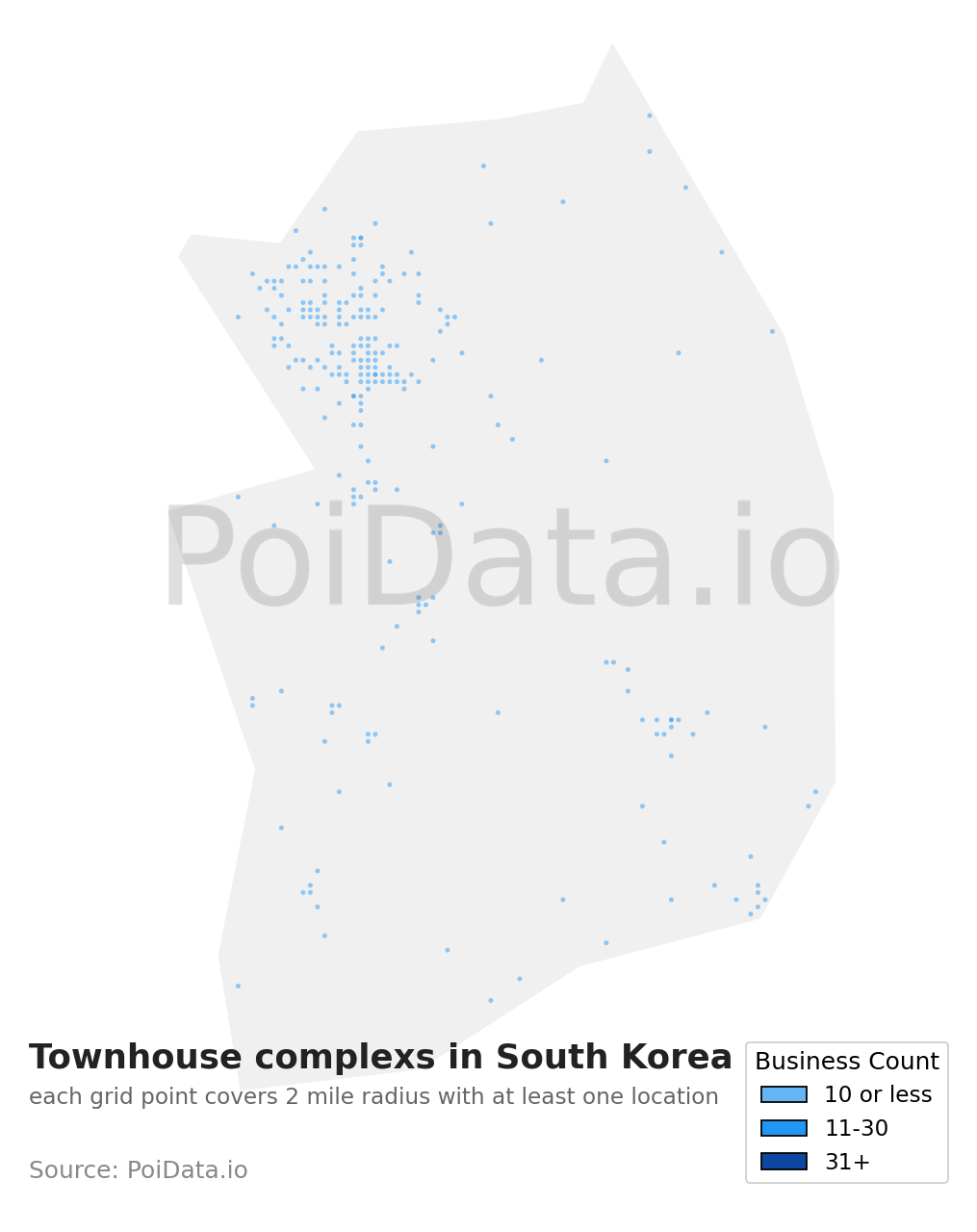 Townhouse complex density map for South Korea