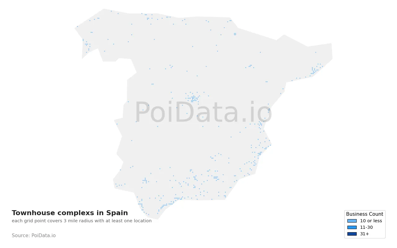 Townhouse complex density map for Spain