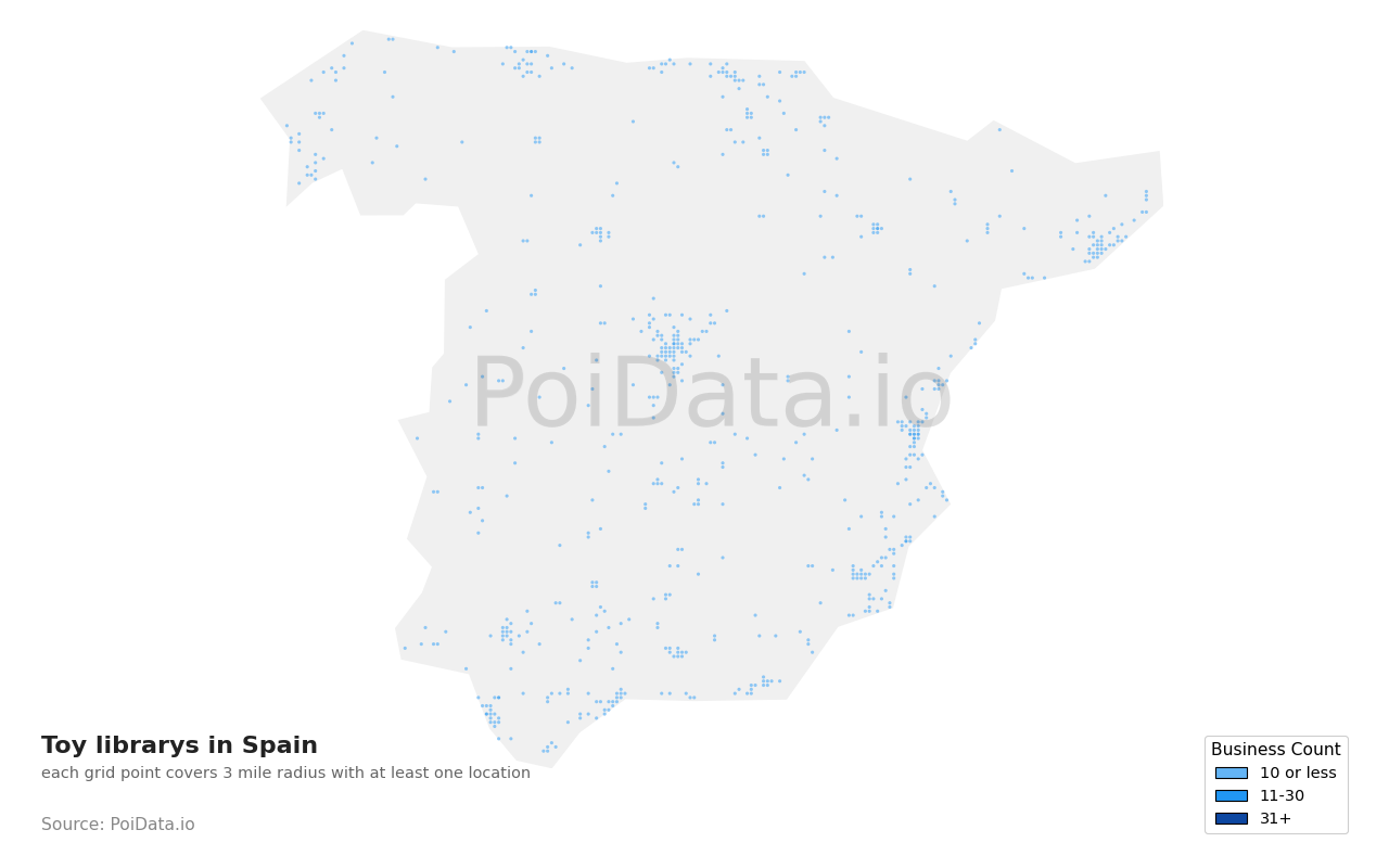 Toy library density map for Spain