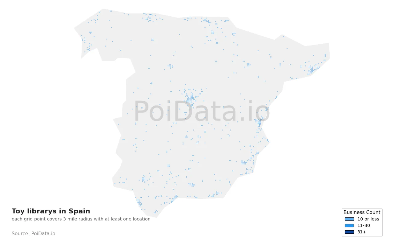 Toy library density map for Spain