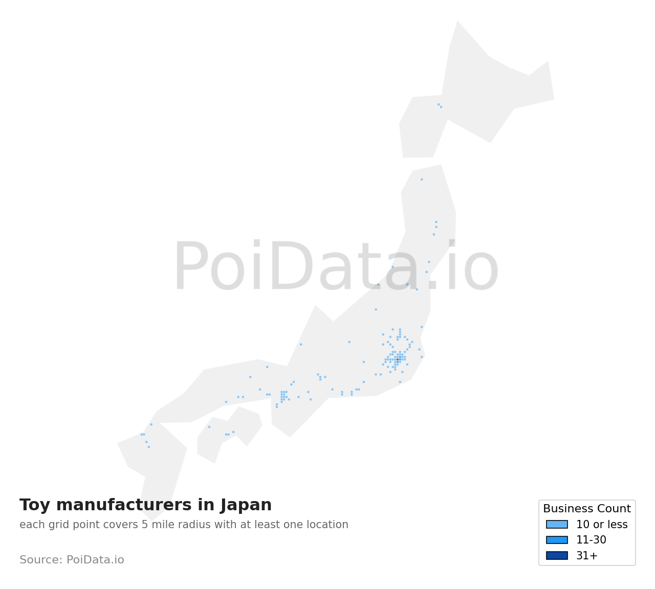 Toy manufacturer density map for Tokyo, Japan