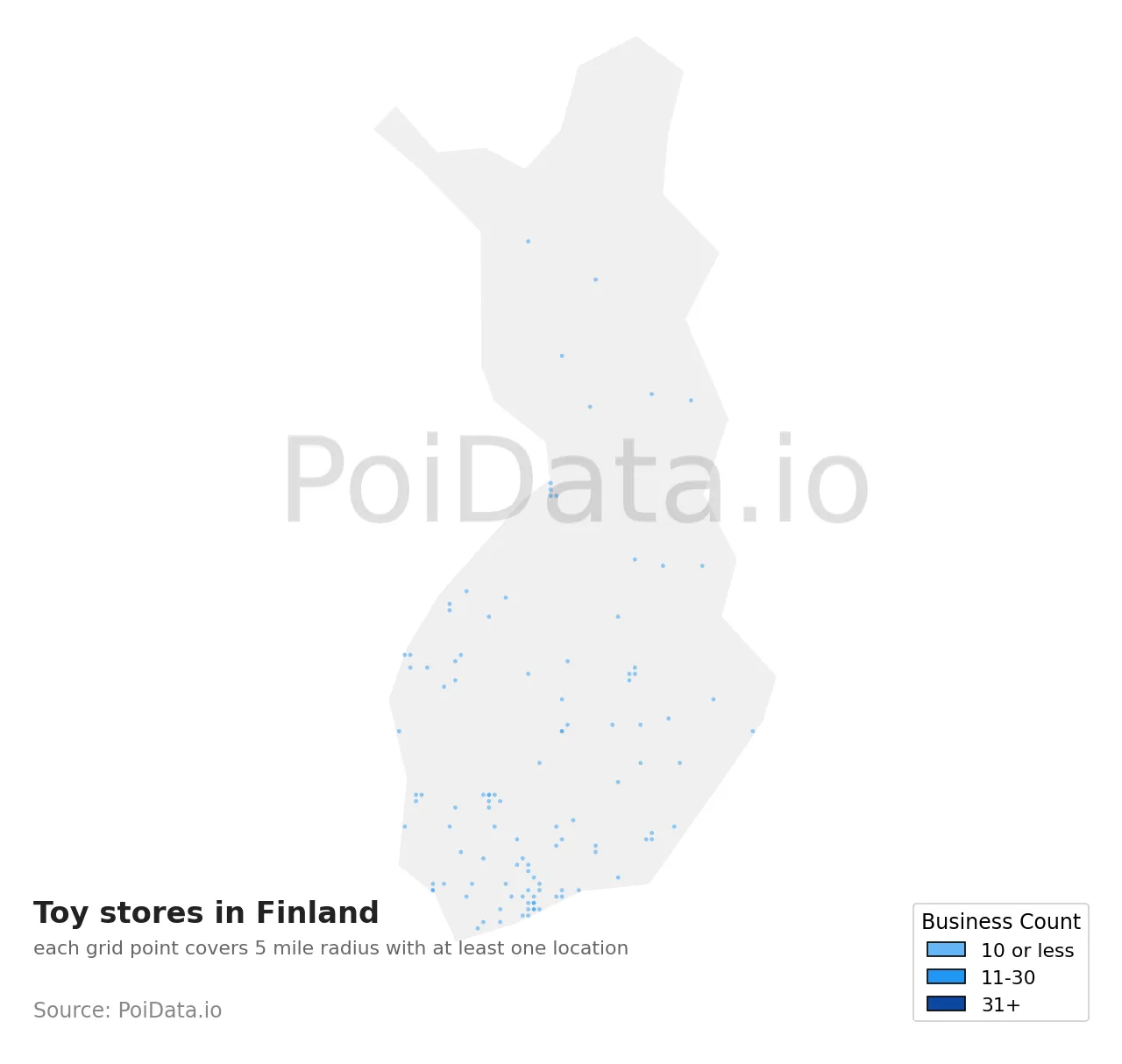 Toy store density map for Finland