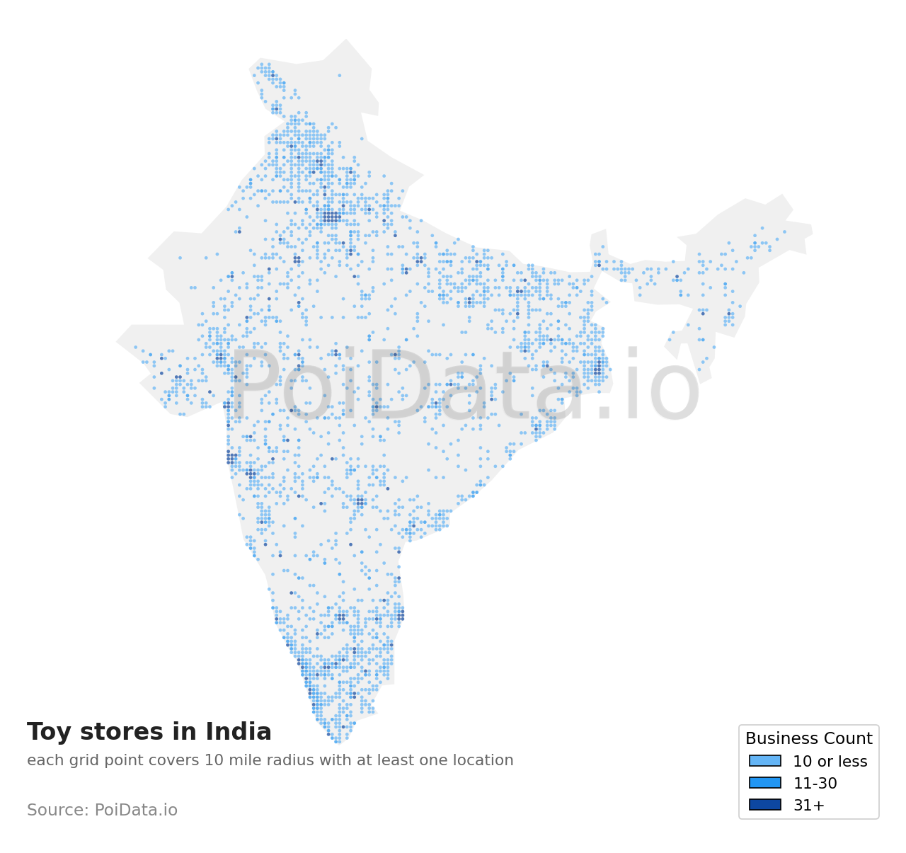 Toy store density map for India