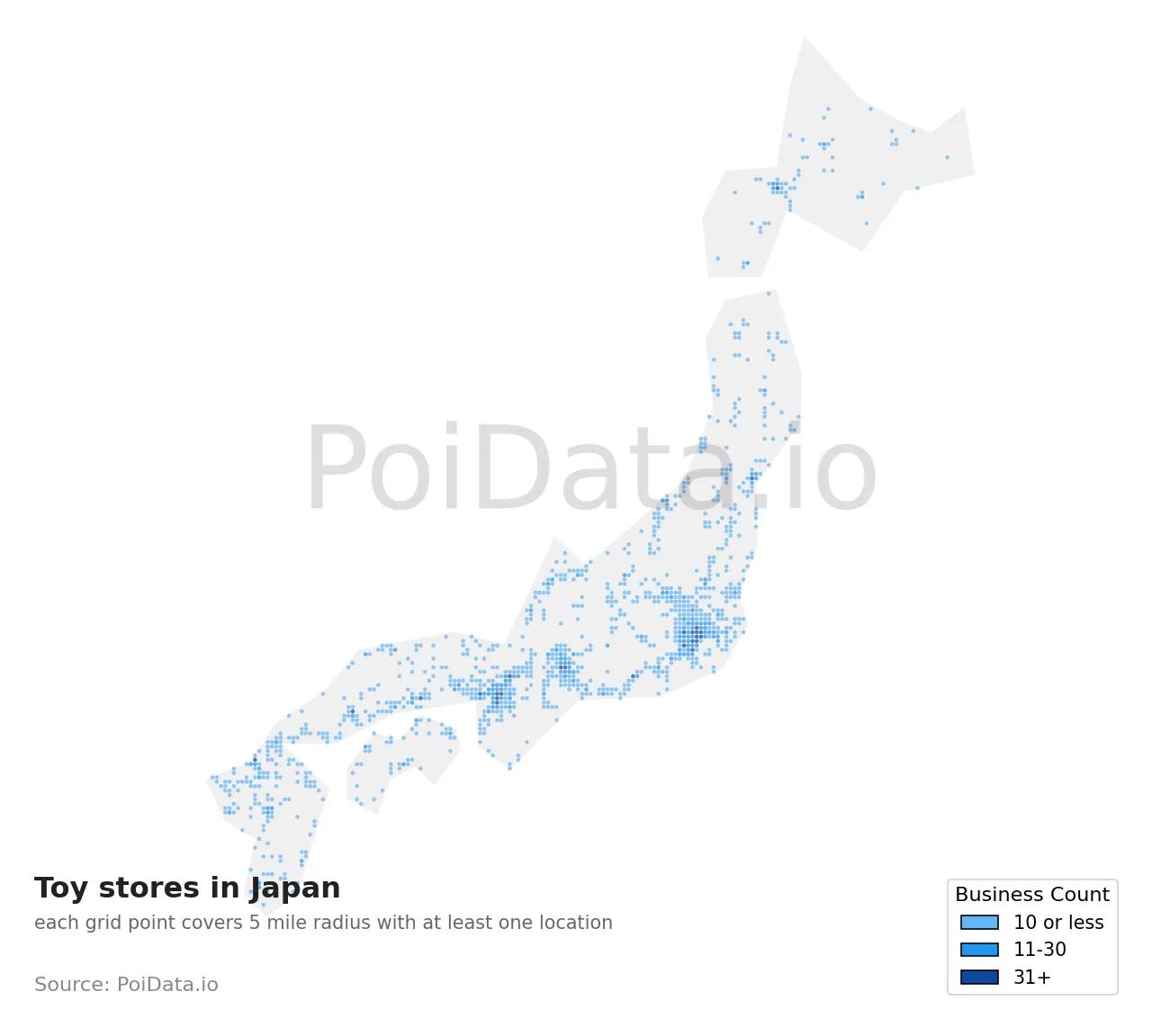 Toy store density map for Japan