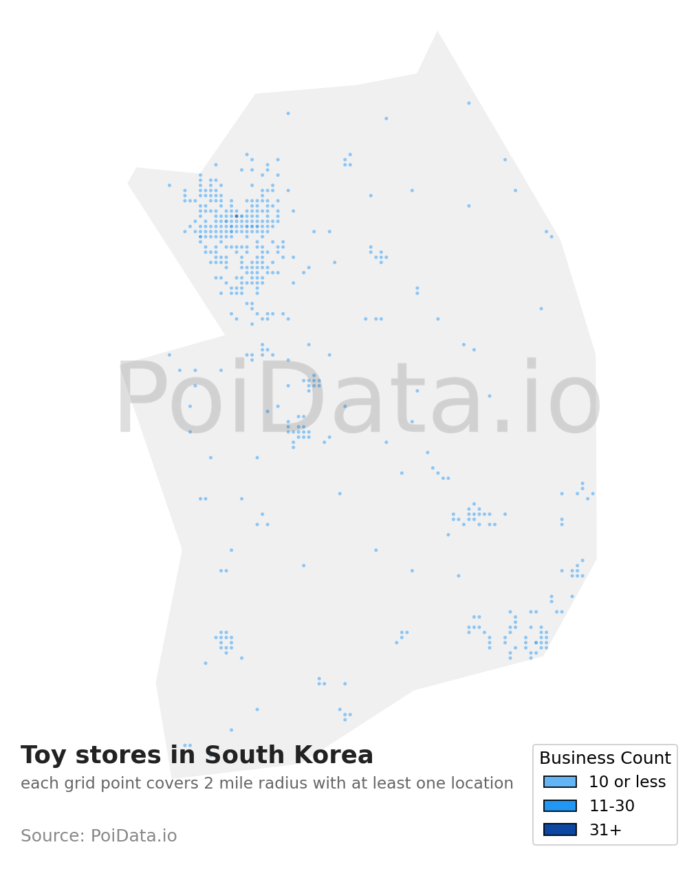Toy store density map for South Korea