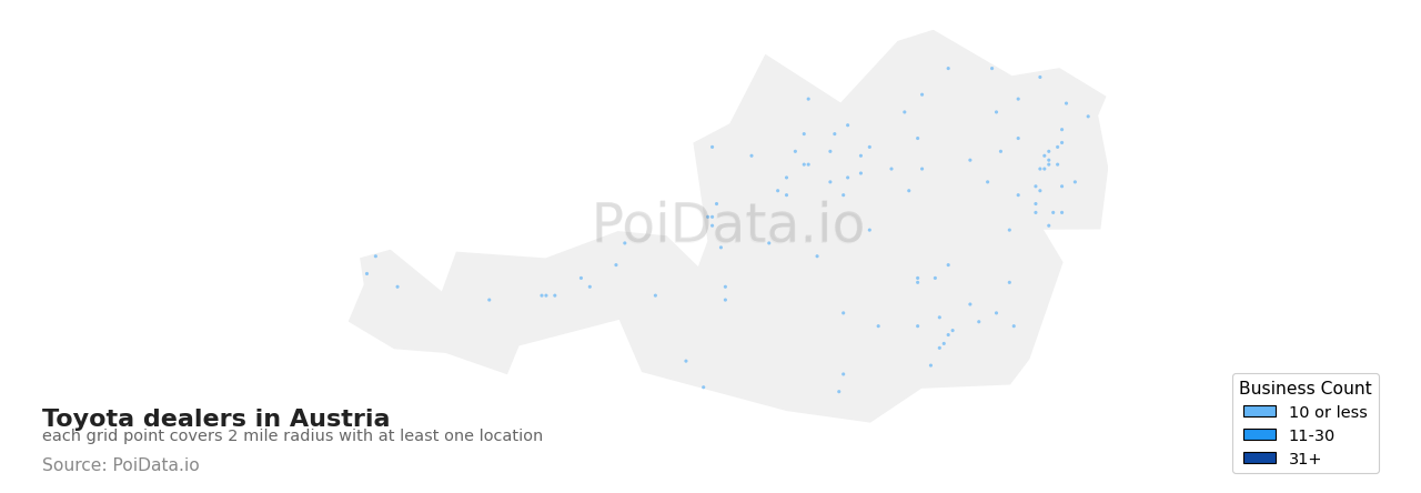 Toyota dealer density map for Austria