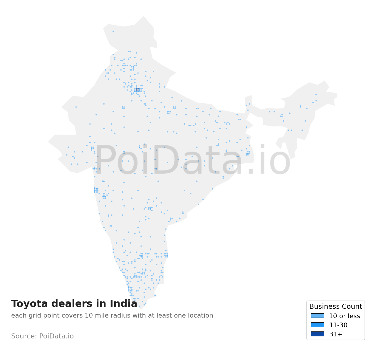 Toyota dealer density map for India