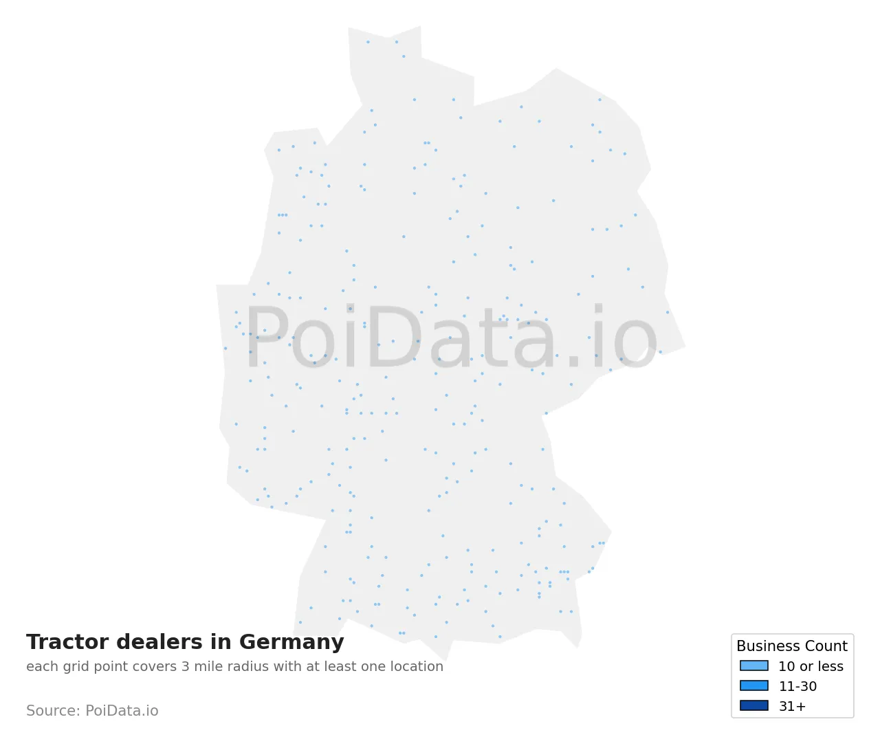 Tractor dealer density map for Germany