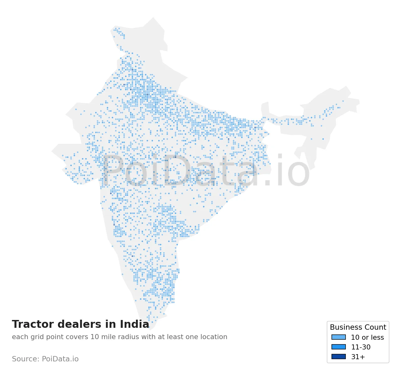 Tractor dealer density map for India
