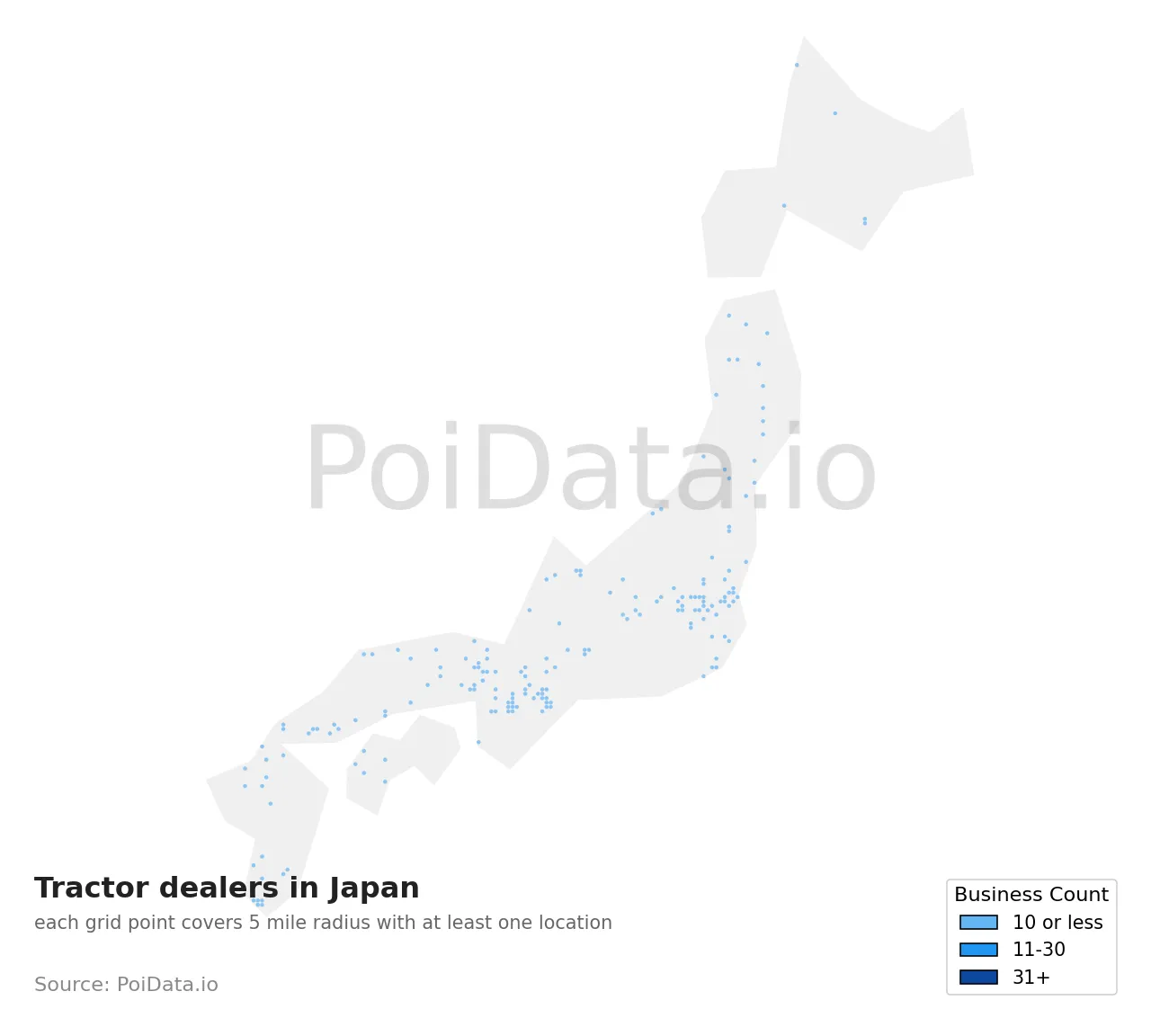 Tractor dealer density map for Japan