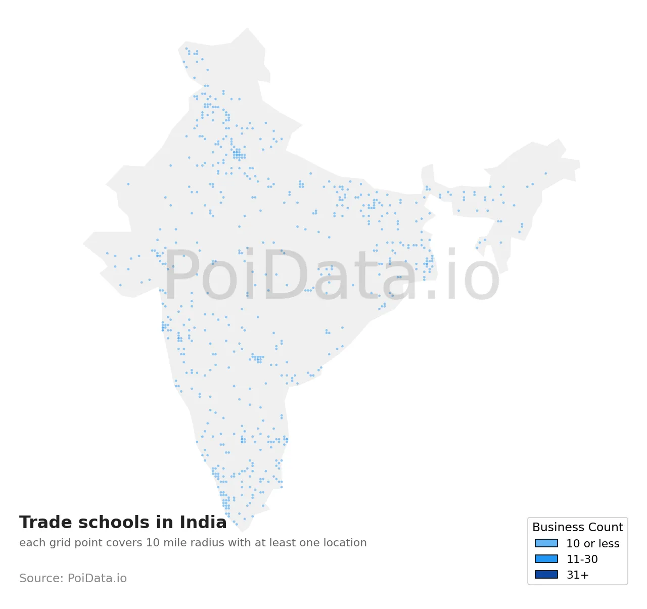 Trade school density map for India
