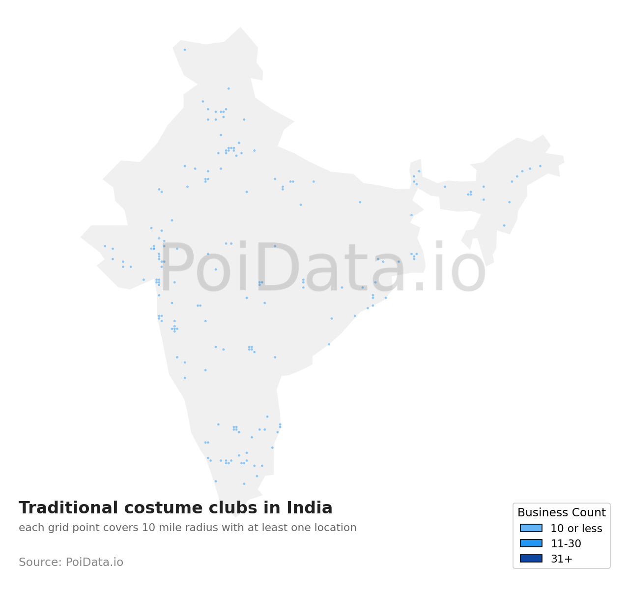 Traditional costume club density map for India