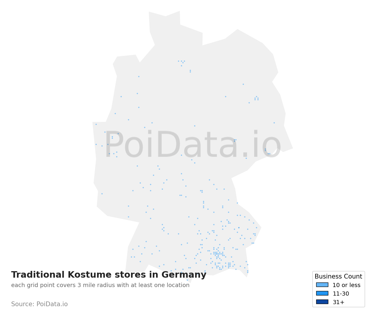 Traditional Kostume store density map for Germany