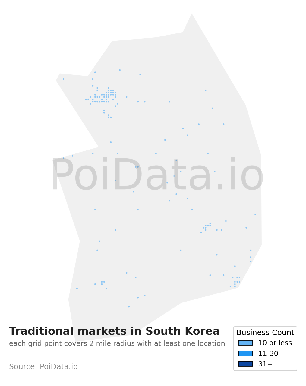Traditional market density map for South Korea