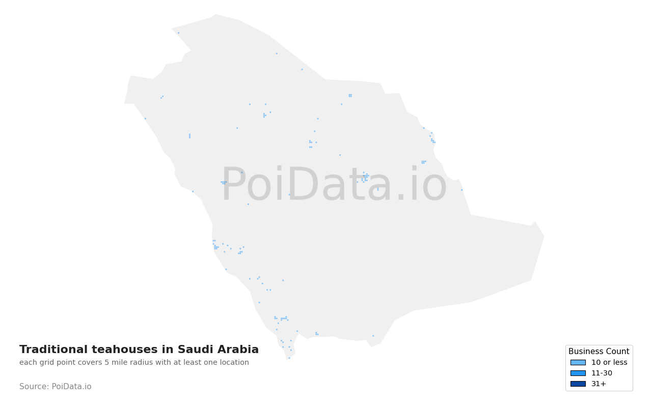 Traditional teahouse density map for Saudi Arabia