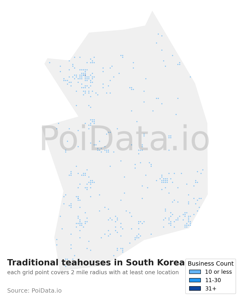 Traditional teahouse density map for South Korea