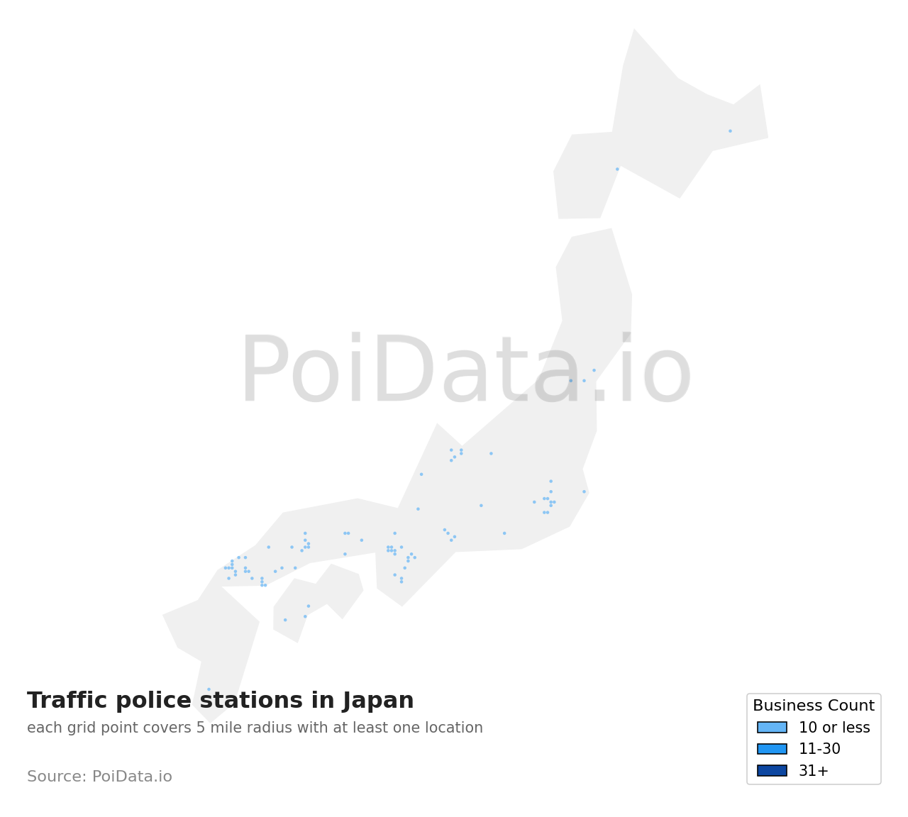 Traffic police station density map for Japan