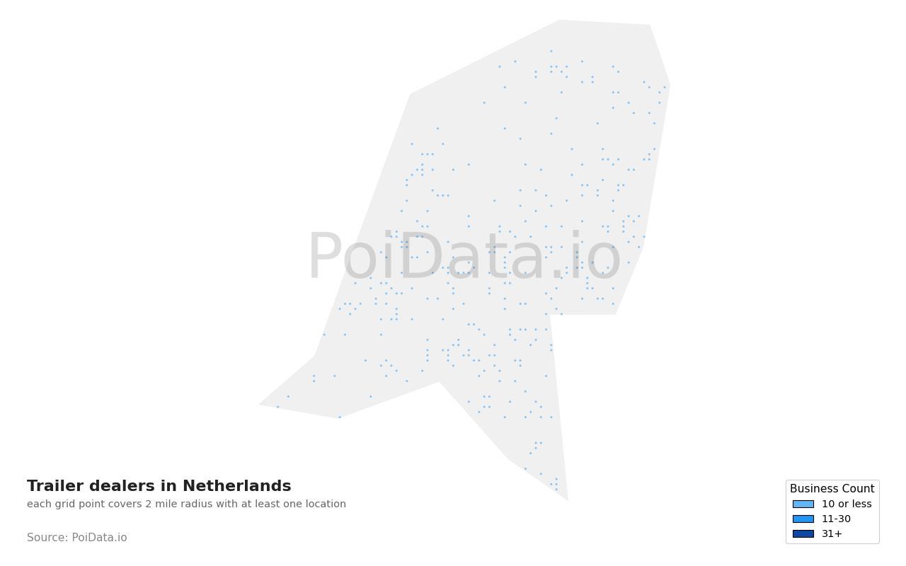 Trailer dealer density map for Netherlands