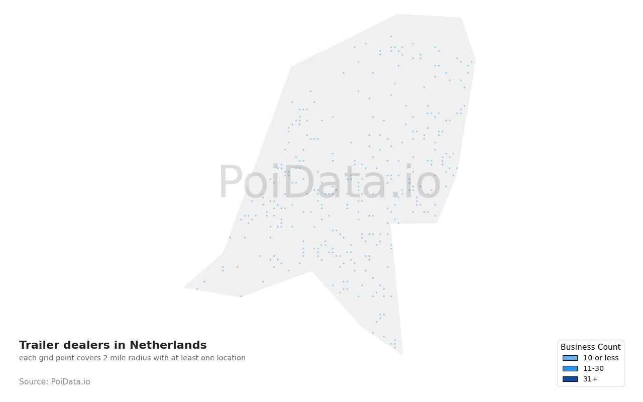 Trailer dealer density map for Netherlands