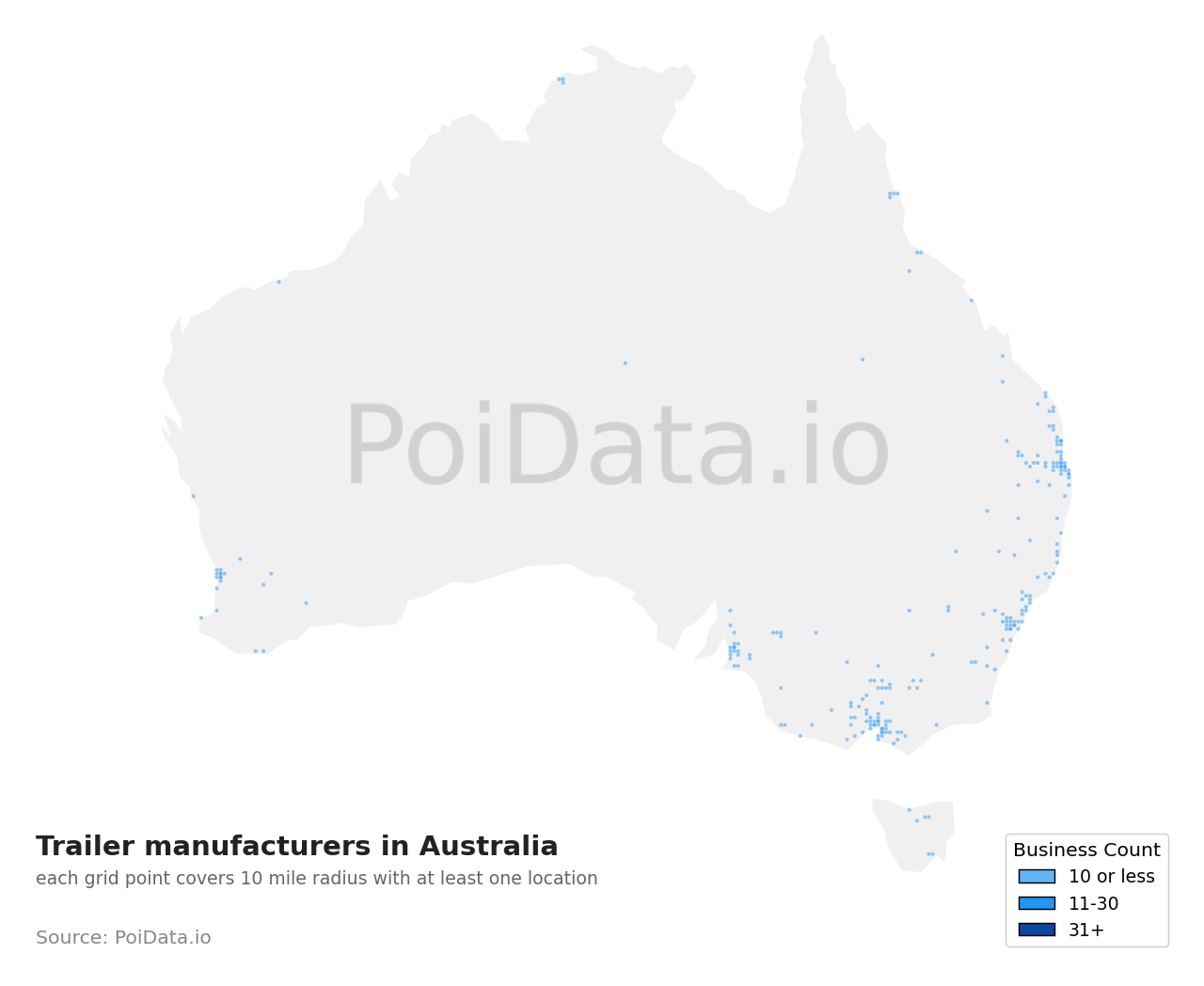 Trailer manufacturer density map for New South Wales, Australia