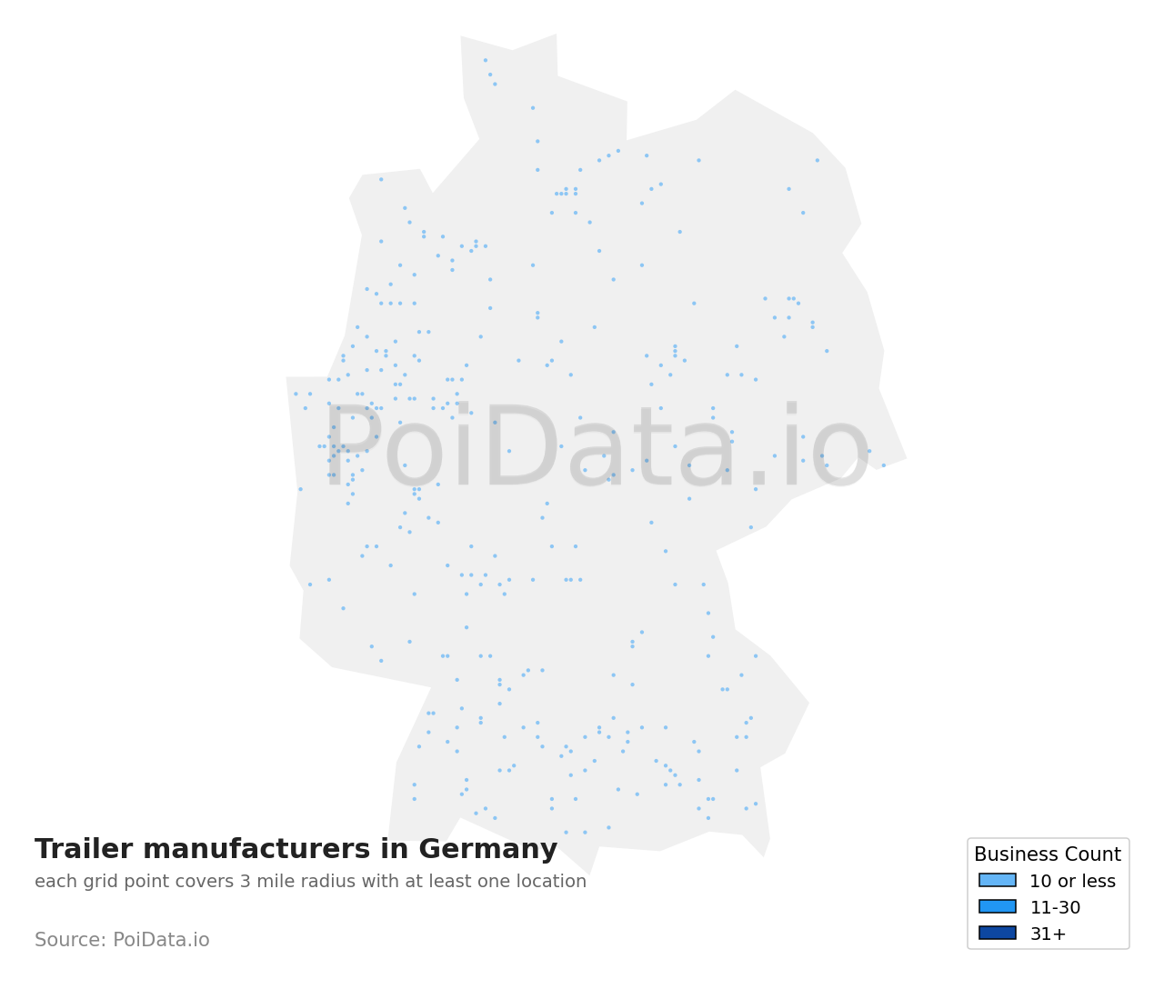 Trailer manufacturer density map for Germany